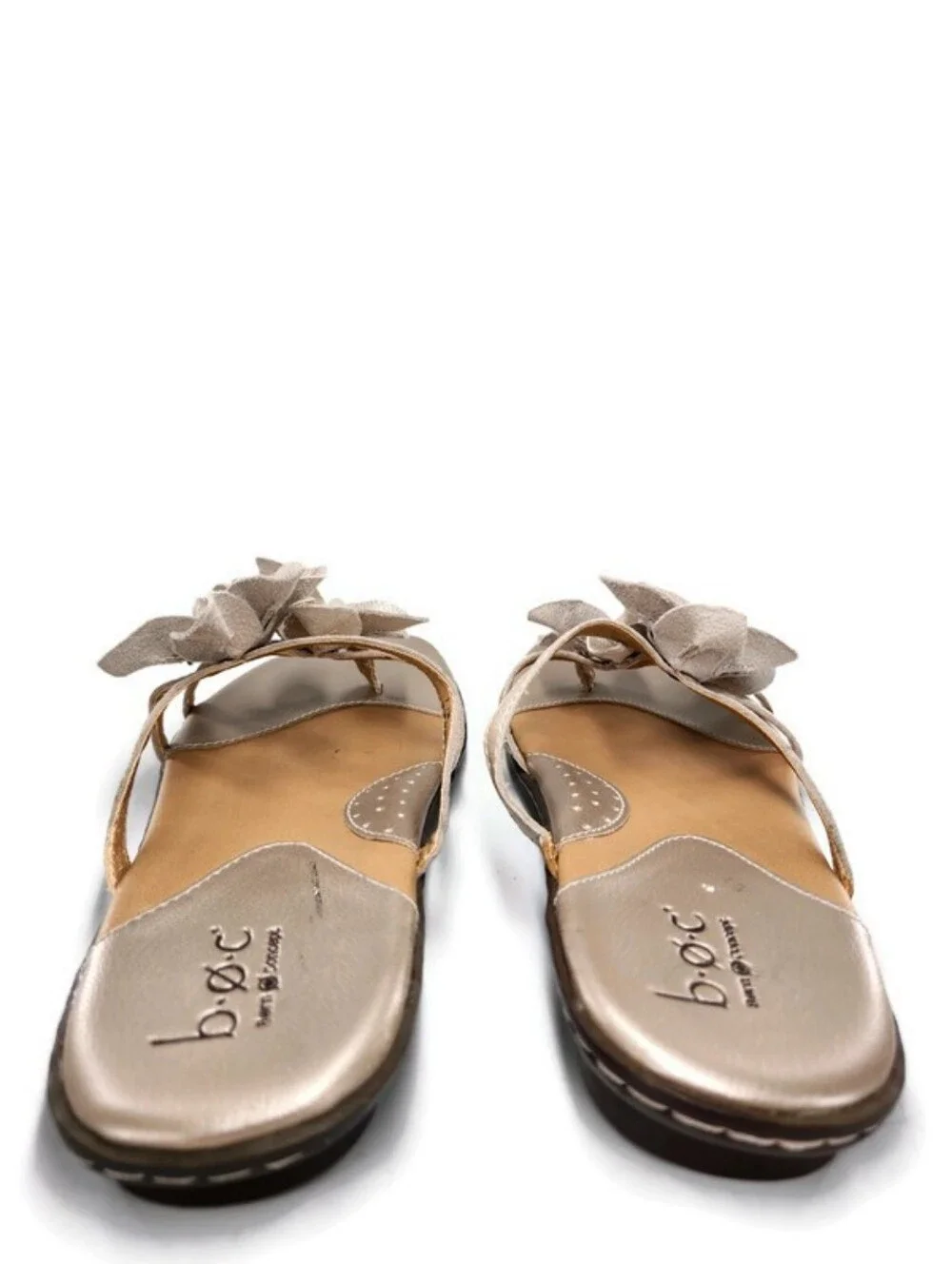 b.o.c. Born Hensley Pale Gold Floral Leather Strappy Flat Slide-On Sandals
